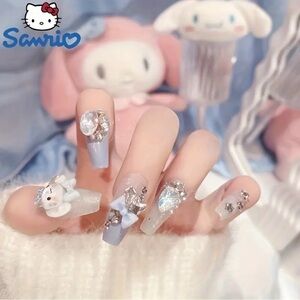 Sanrio Kawaii Jade Dog Press-On Nails Rhinestones 3D Reusable Medium Almond NWT